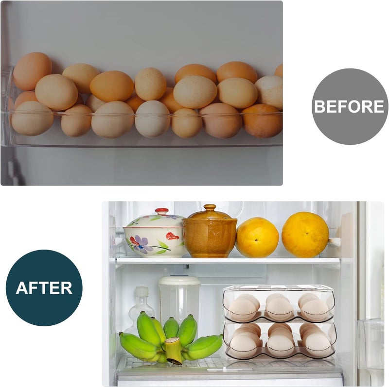 MesRosa Egg Holder for Fridge, Automatically Rolling Egg Storage Container for Refrigerator,Large Capacity Egg Organizer for Fridge with Lid,Clear Plastic Dispenser, Tray & Bin -2 Layer - Image 2